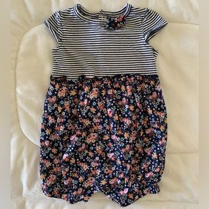 One piece navy stripe and floral outfit. 12 month. Very cute on.